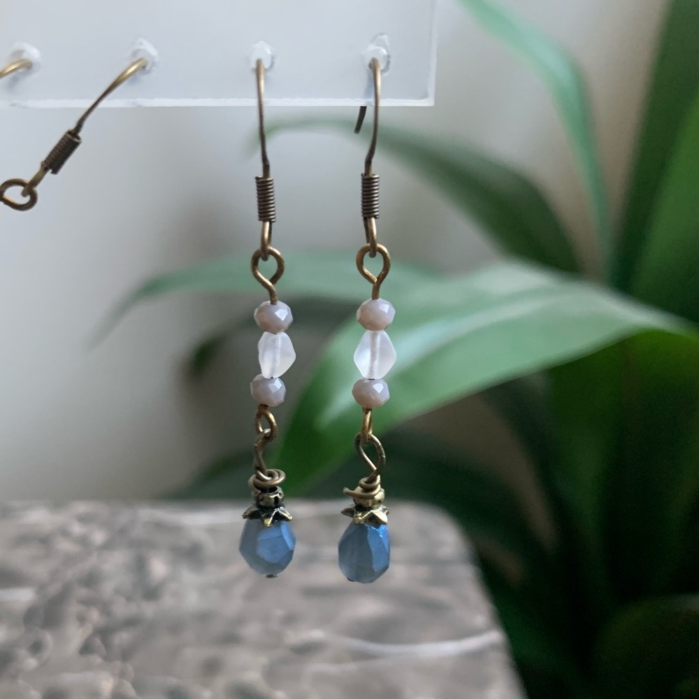 21A. Elegant Handmade Blue and Bronze Dangle Earrings